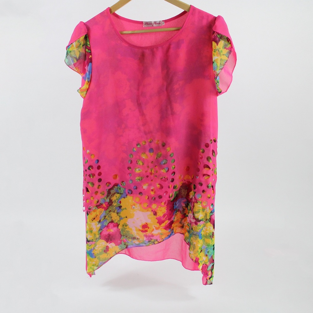 Women's Pink Floral Blouse US Sz 12 - Asia XXL